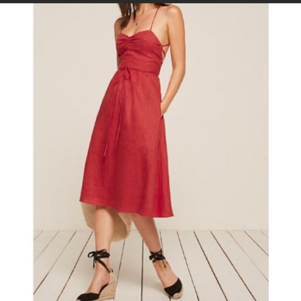Reformation Red Pepper Linen Midi Dress 0